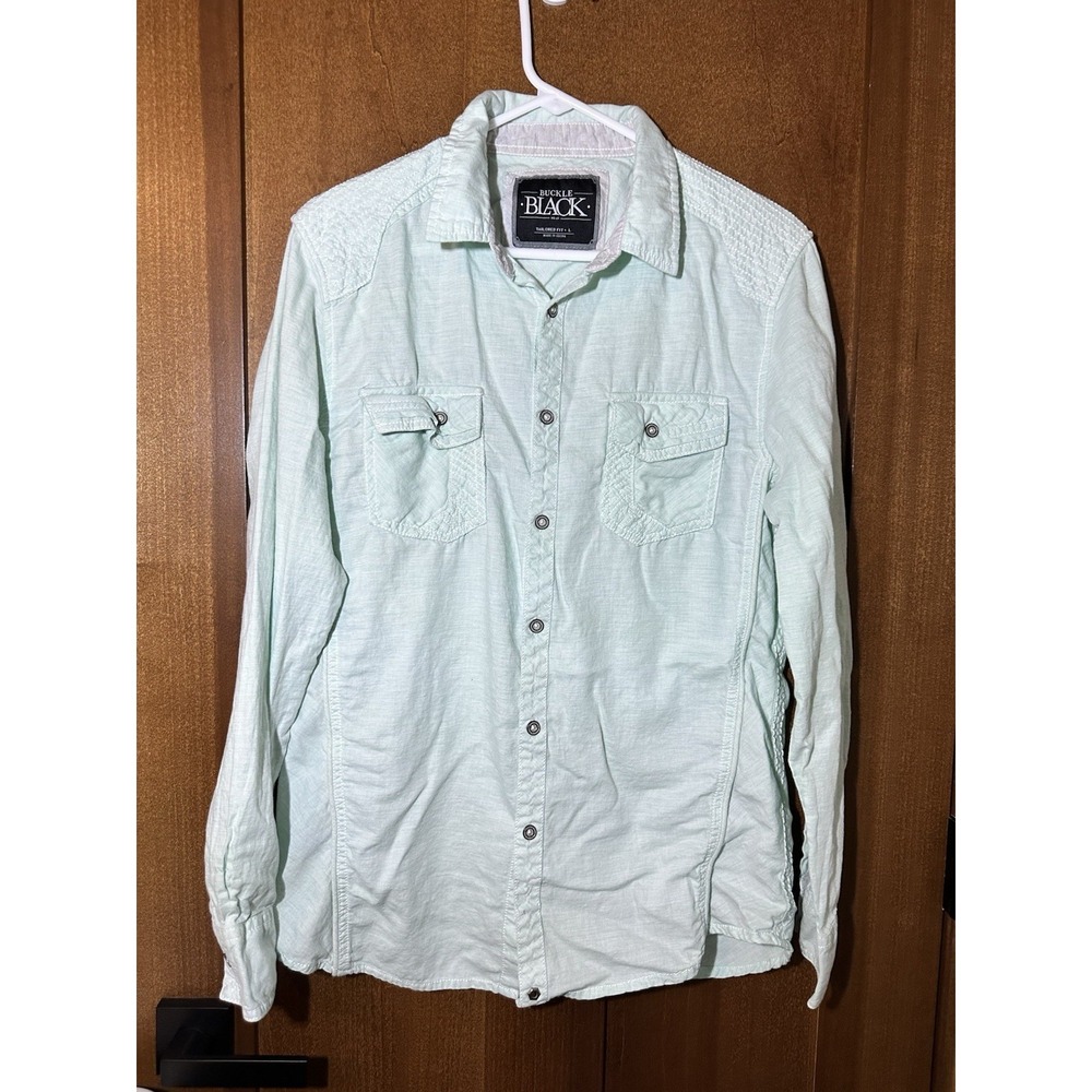Buckle Black No. 48 Tailored Fit Western Shirt Mint Green Snap Front Mens L